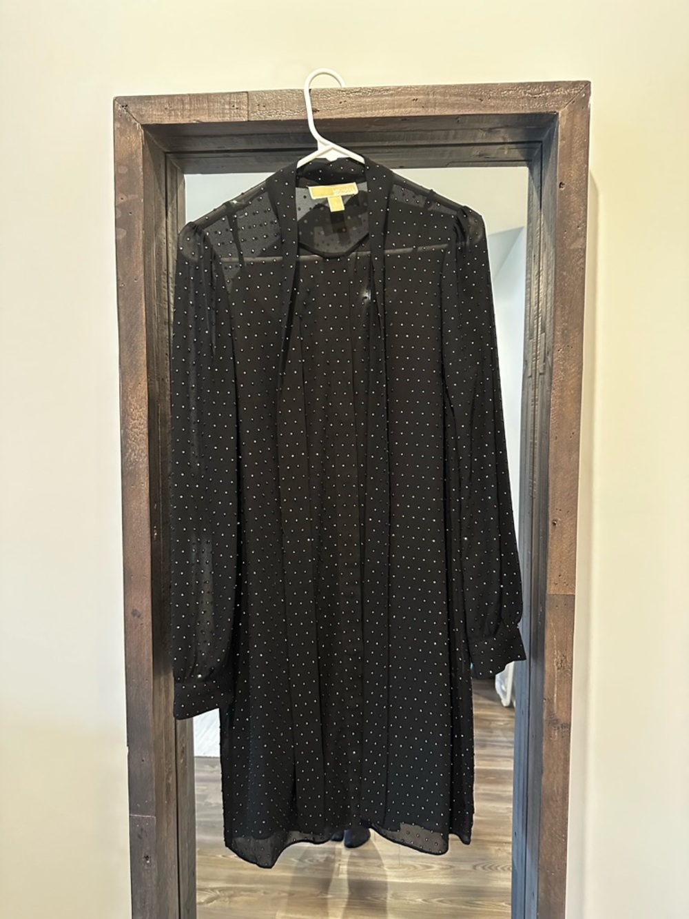 Michael Kors Black with Metal Polka Dot Long Sleeve Shift Dress